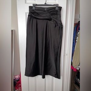 Forever 21 Black Satin Midi Skirt, Size L